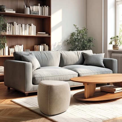 LEOPOLD - Kiezelvormige poef nr. 1 van donkerbeige fluweellook stof LEOPOLD